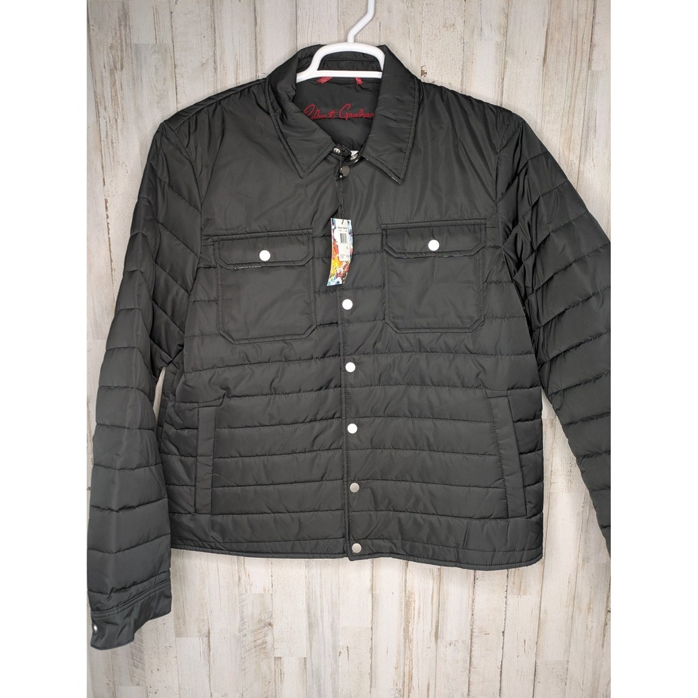 Robert Graham Quilted Field Jacket Size XL Black Men's NWT Snap Button Pockets‎